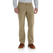 Pantalones de trabajo de lona de ajuste relajado Carhartt Rugged Flex en color caqui oscuro para hombre