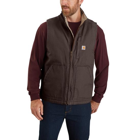 Carhartt | Washed Duck Mock Neck Sherpa Lined Vest - Dark Brown