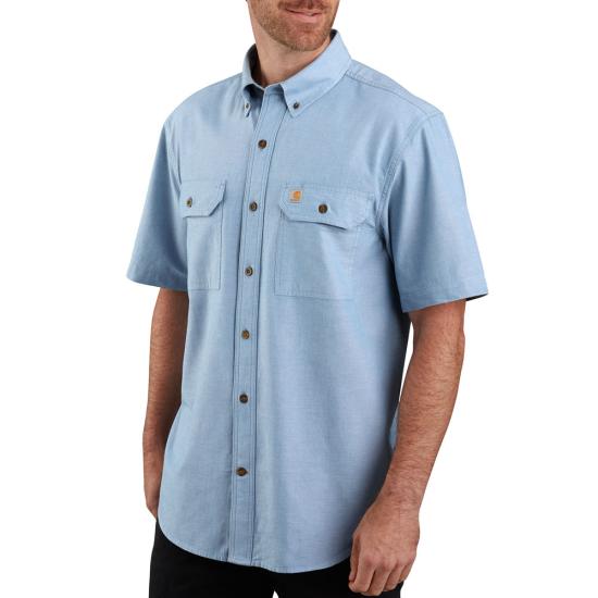 Men's Carhartt Loose Fit Midweight Chambray Short-Sleeve Shirt in Chambray Blue