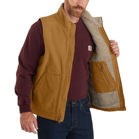 Carhartt | Washed Duck Mock Neck Sherpa Lined Vest - Dark Brown