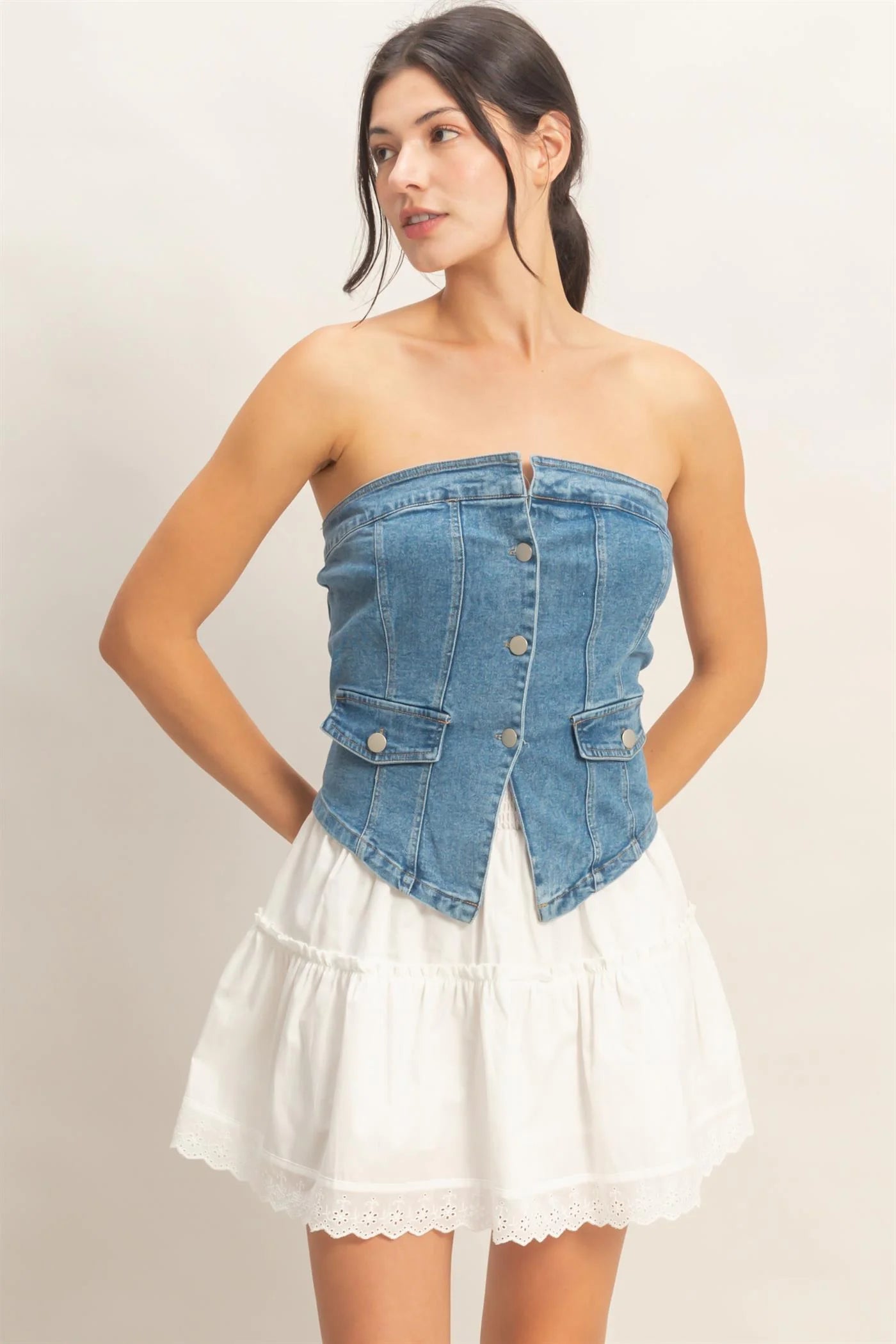 Stadium Lights Strapless Denim Top