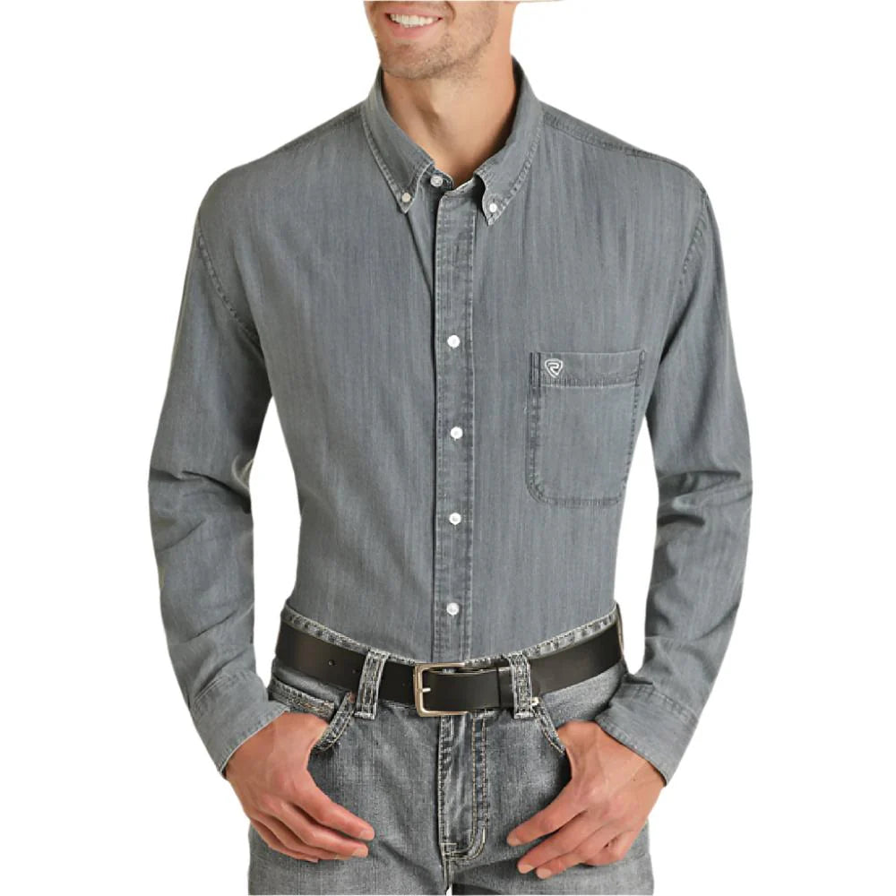 Men's Rock & Roll Deim Solid Twill Button Shirt