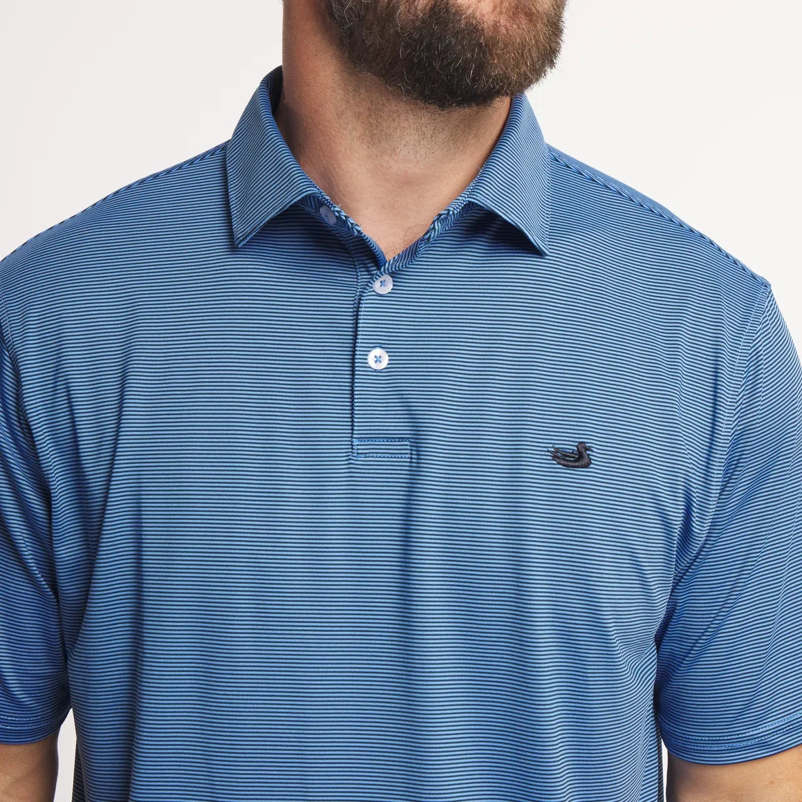 Southern Marsh | Bermuda Meadowood Stripe Performance Polo in Navy/Blue