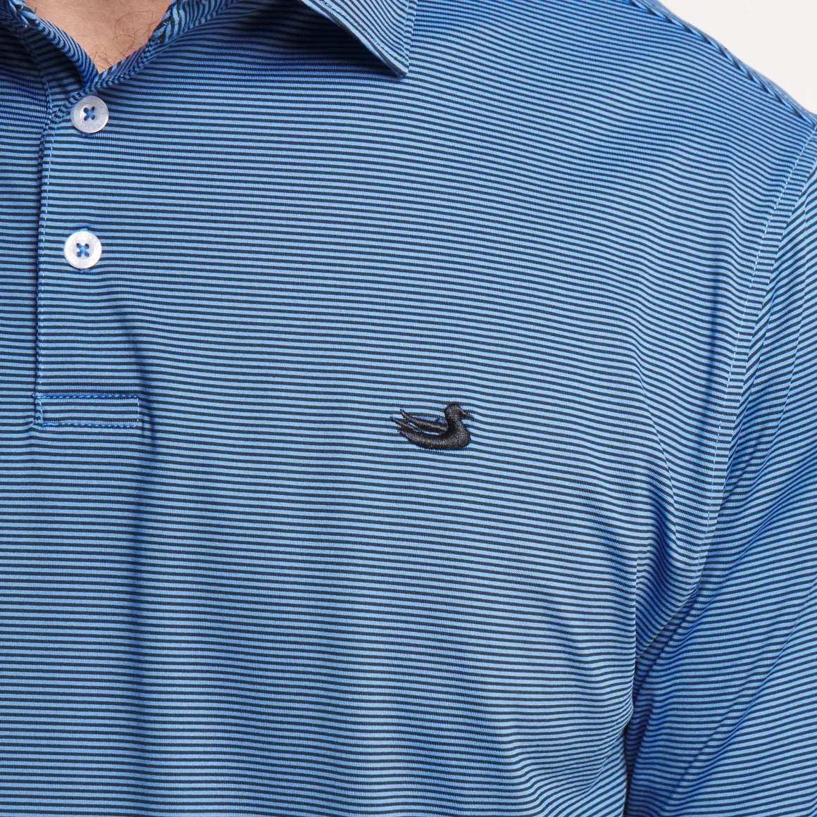 Southern Marsh | Bermuda Meadowood Stripe Performance Polo in Navy/Blue