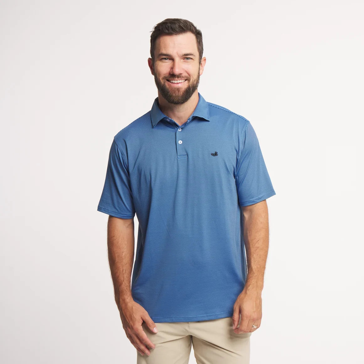 Southern Marsh | Bermuda Meadowood Stripe Performance Polo in Navy/Blue