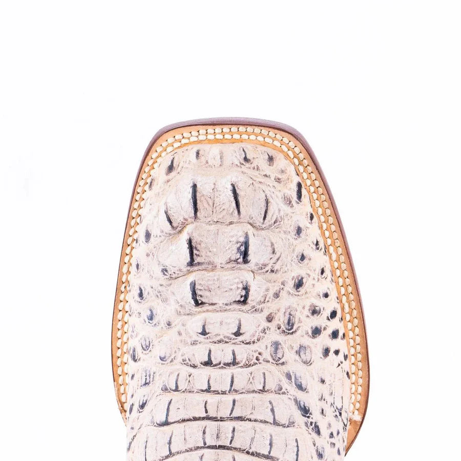 Tanner Mark Men's Caiman Hornback Print Square Toe Boots in Natural