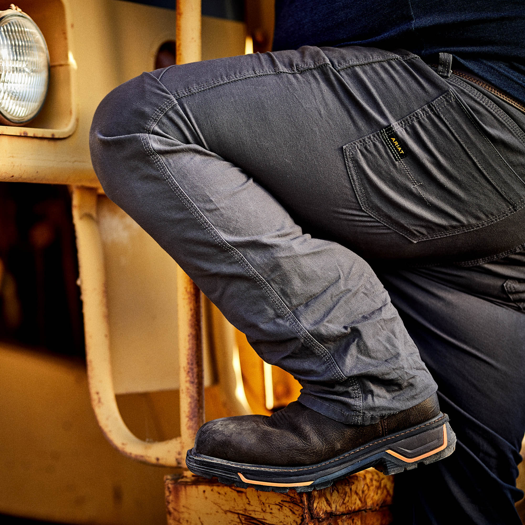 ARIAT REBAR M4 RELAXED DURASTRETCH MADE TOUGH STACKABLE STRAIGHT LEG PANT IN REBAR GREY