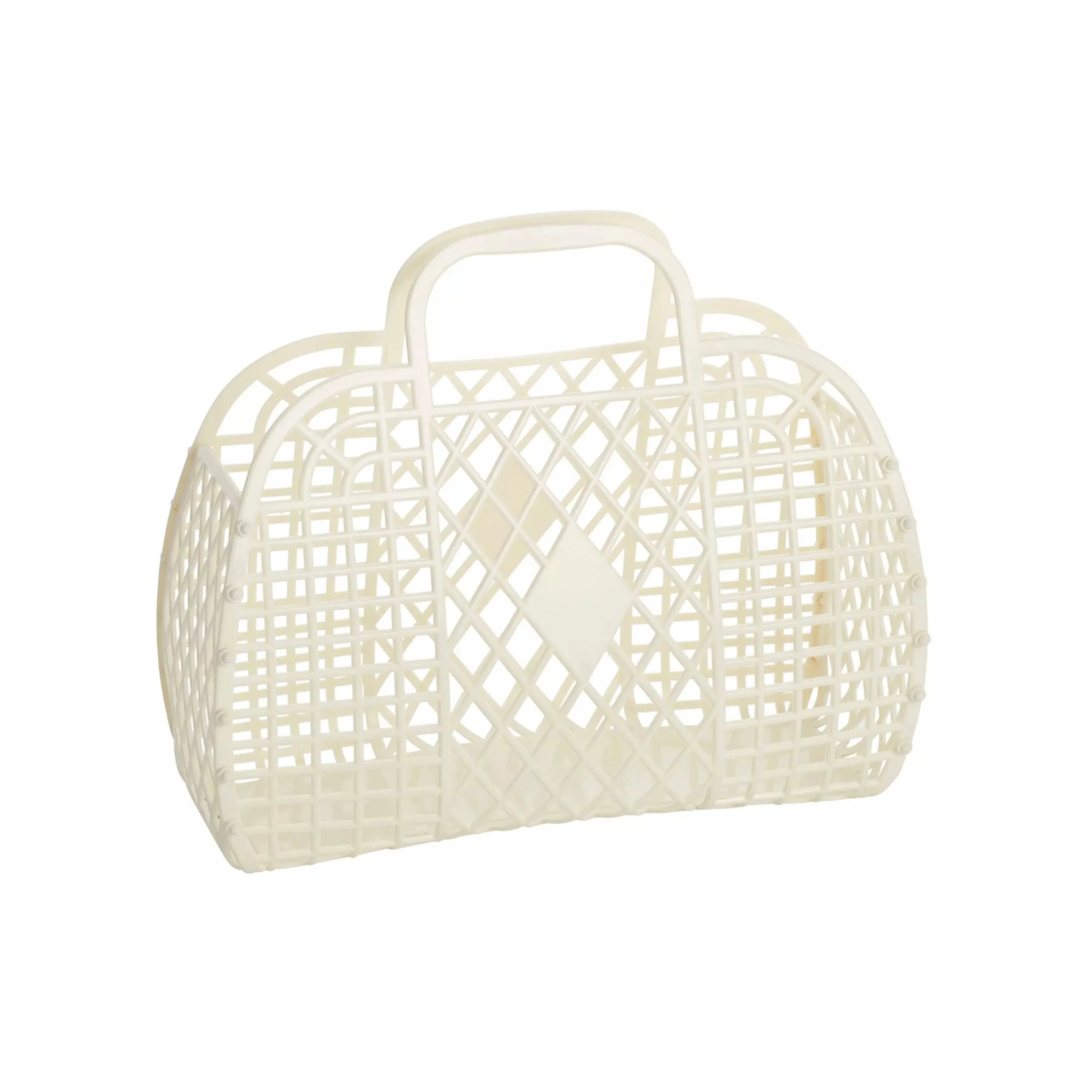 Cesta grande retro en color crema