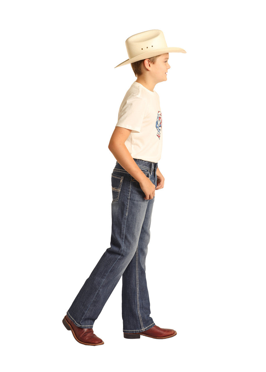 Boy's Rock & Roll Straight Stitch Dark Vintage Bootcut Jeans