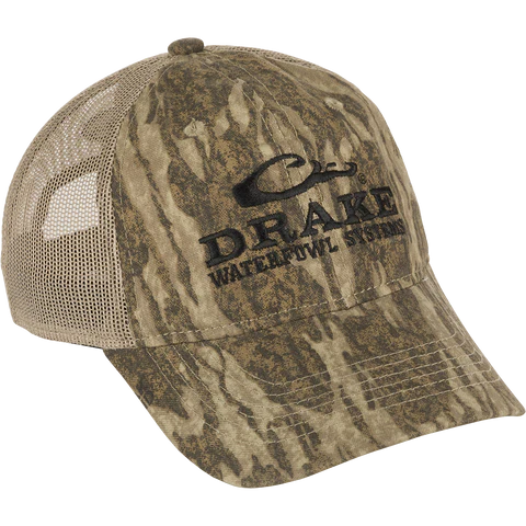 Gorra de camuflaje con malla trasera Drake en Mossy Oak Bottomland