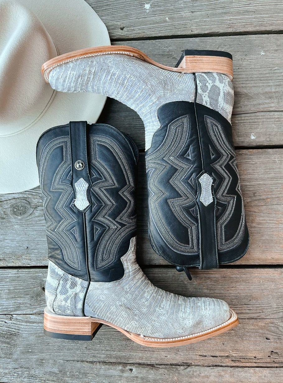 Botas Tanner Mark Teju Lizard Natural/Palermo Negro para hombre