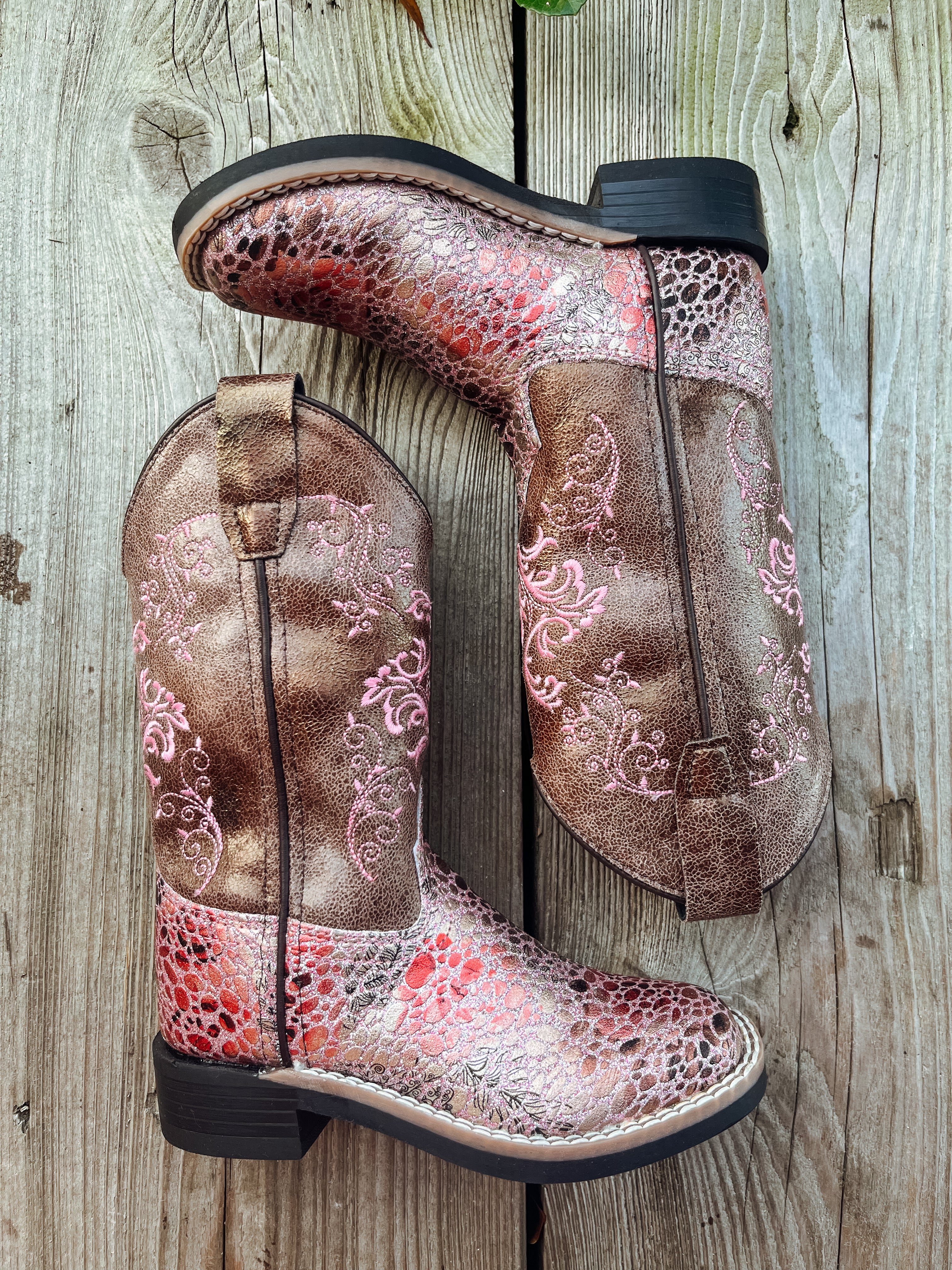Youth Old West Pink Square Toe Boots
