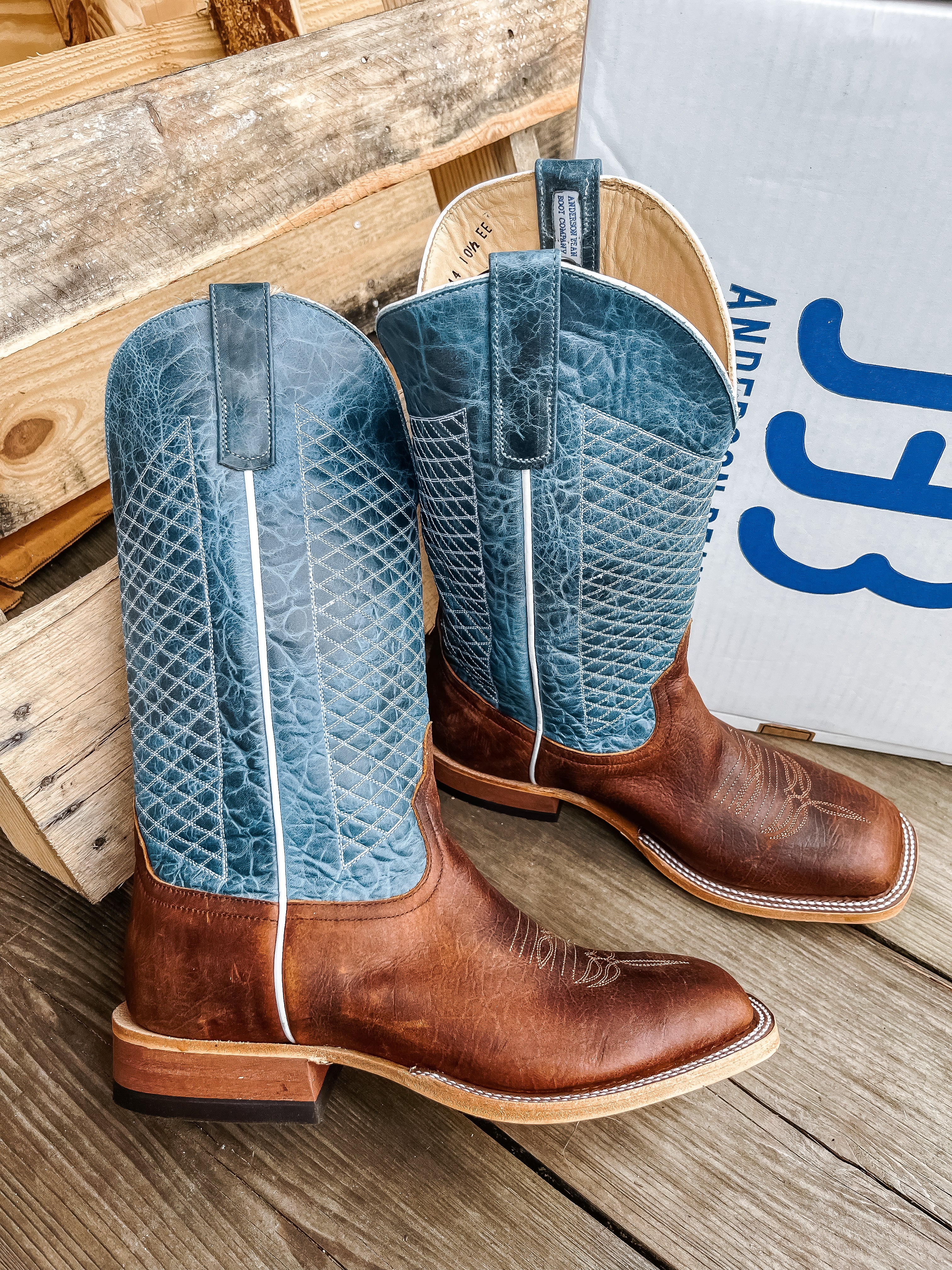 Men's Anderson Bean Square Toe Mike Tyson Bison Blue Lava Boots