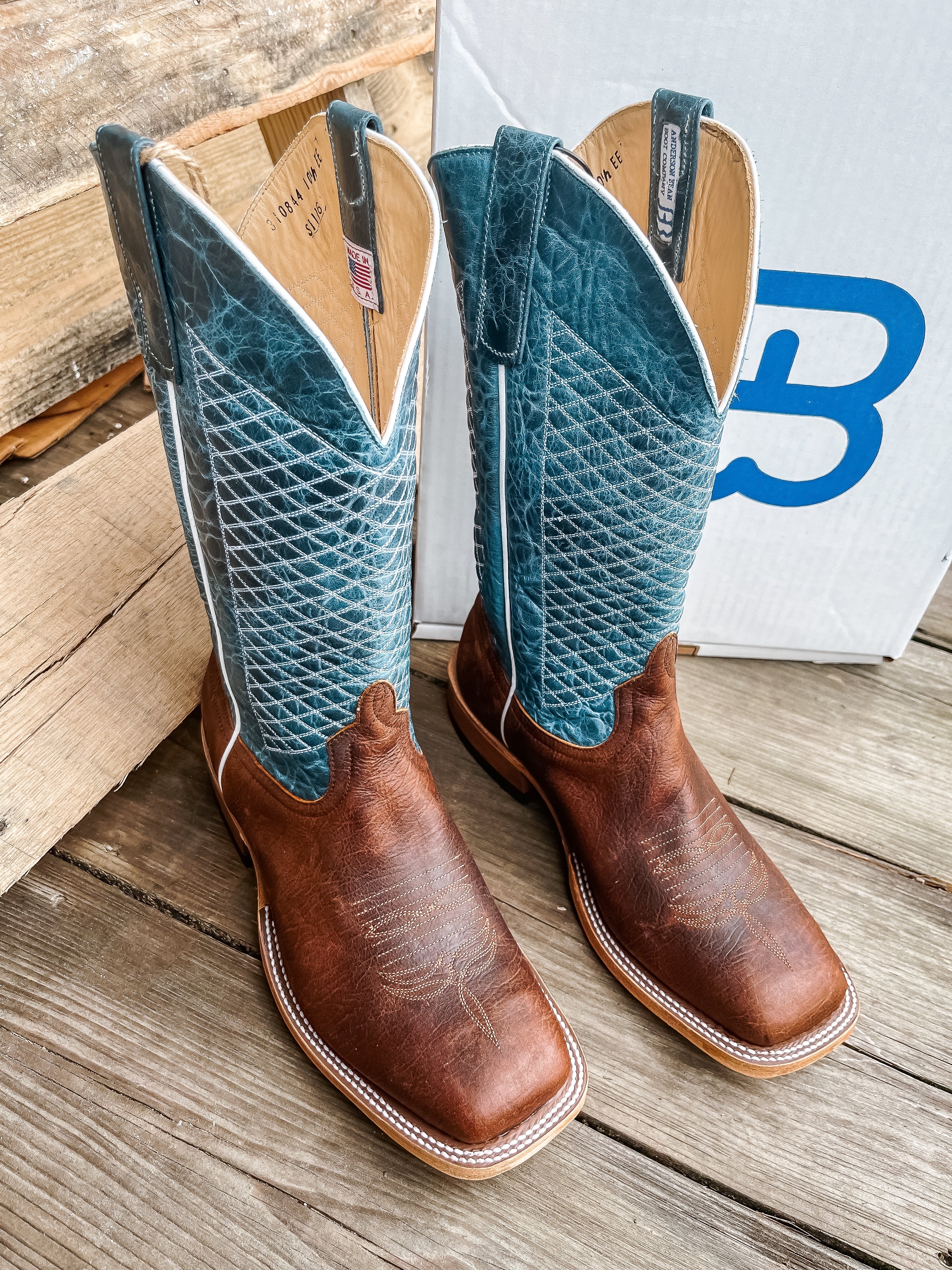 Botas de lava azules Mike Tyson Bison con punta cuadrada Anderson Bean para hombre