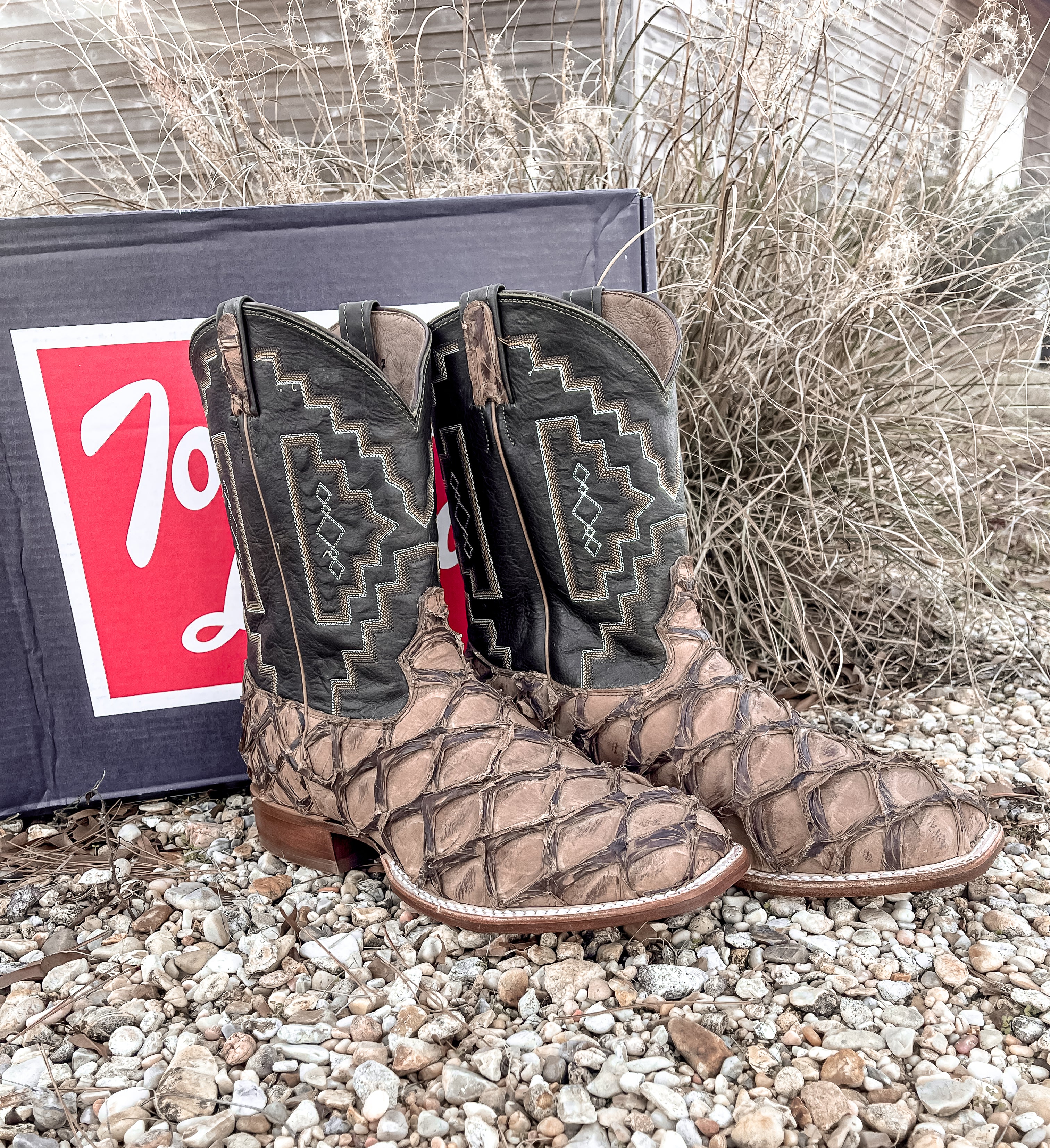 Men's Tony Lama Leviathan Piraruca Chocolate Brown Boots