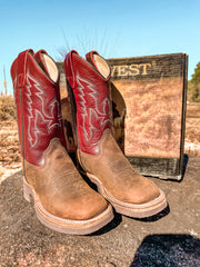 Youth Old West Red Top Square Toe Western Boots