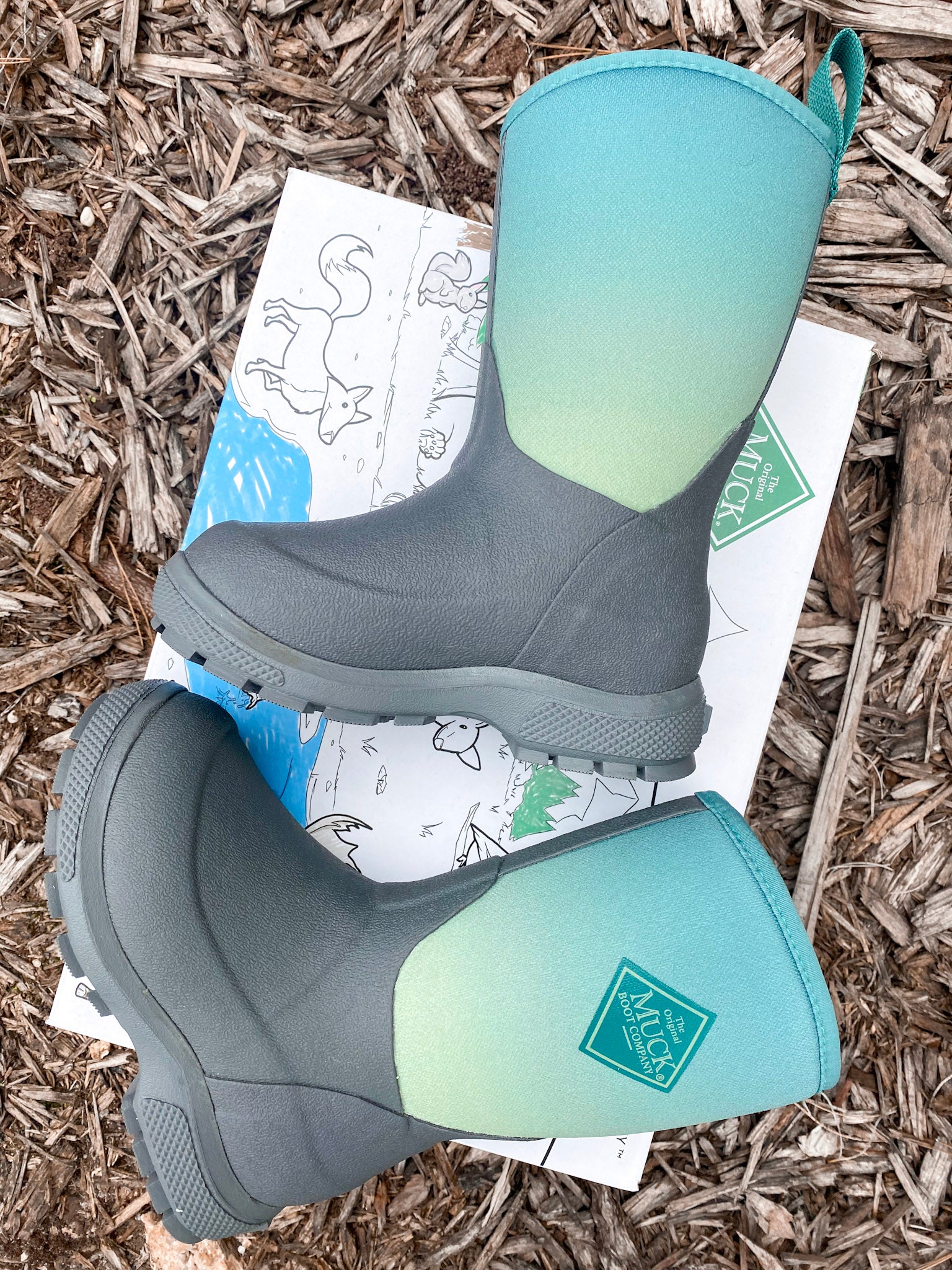 BOTAS MUCK PARA NIÑOS ELEMENT GRIS Y VERDE AZUL