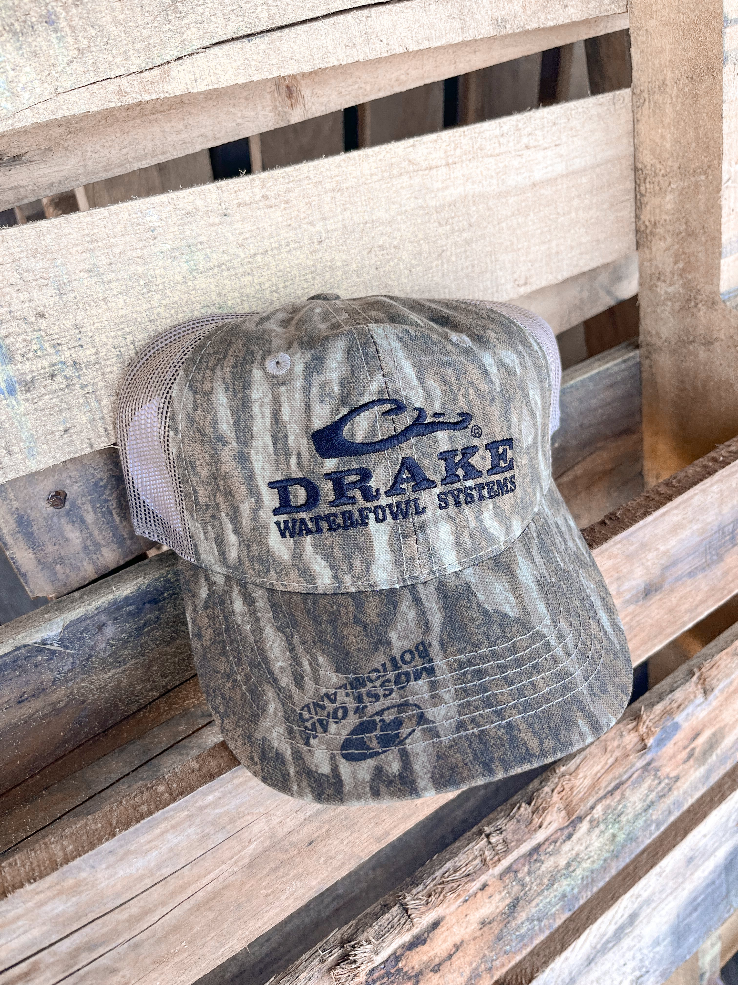 Gorra de camuflaje con malla trasera Drake en Mossy Oak Bottomland