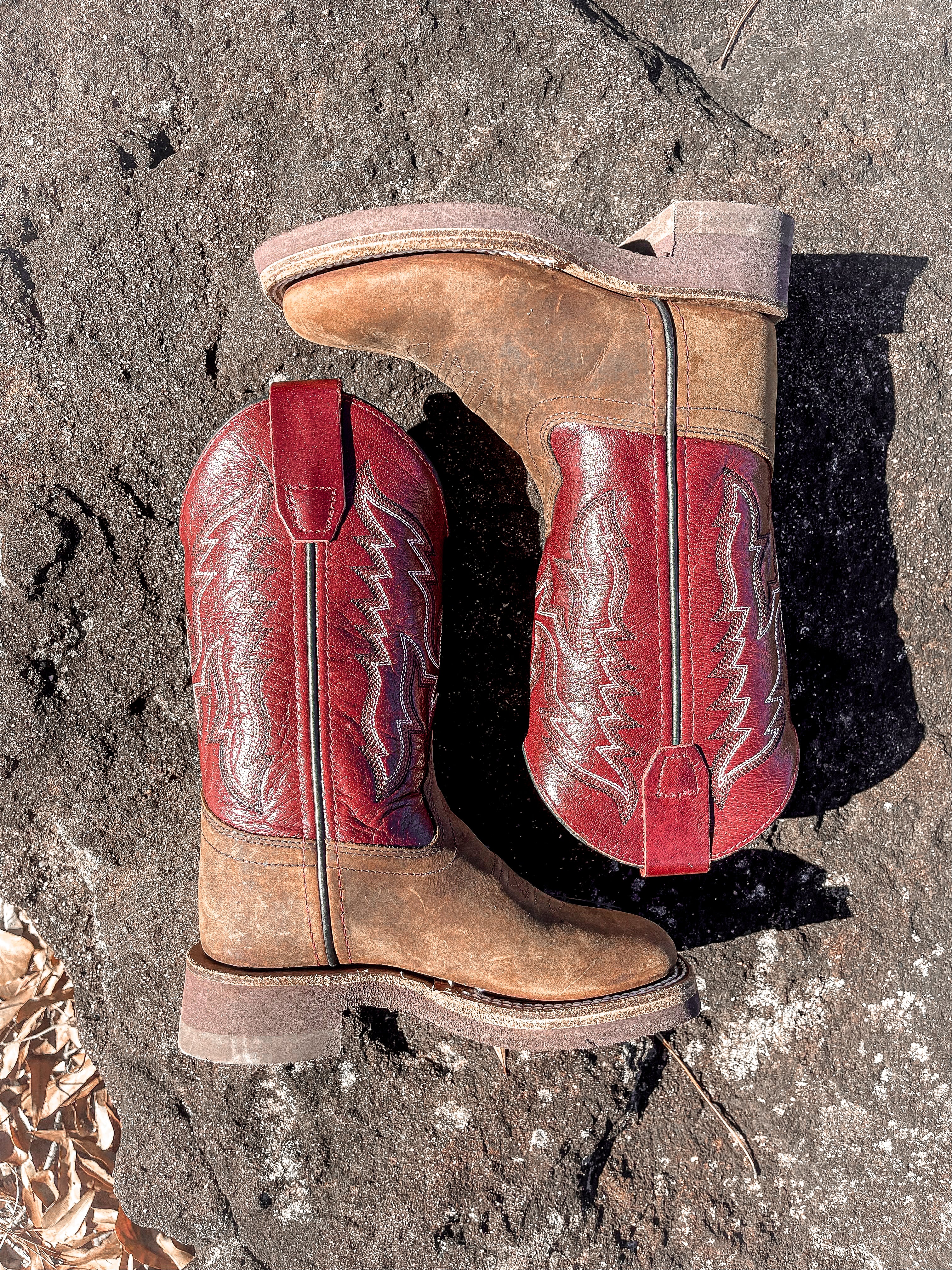 Youth Old West Red Top Square Toe Western Boots