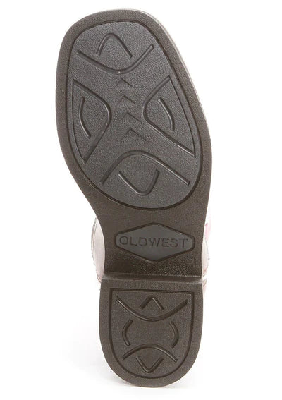 Bota con punta cuadrada color chocolate y color burdeos Old West para jóvenes