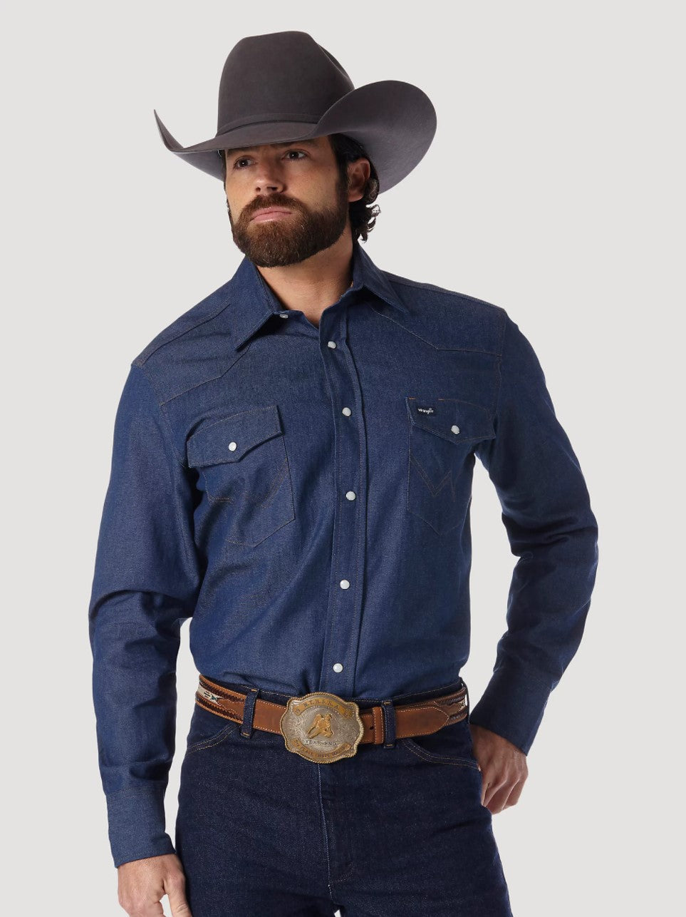 Camisa de trabajo de mezclilla rígida con corte vaquero Wrangler para hombre 
