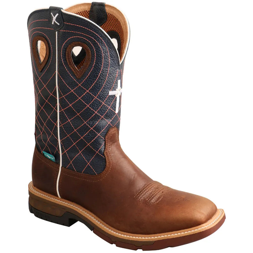 Pull On Work Boots Men Femflame Brown Cowboy Boots For Men Round