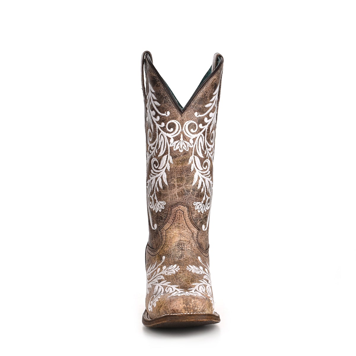 BOTA MUJER CORRAL BORDADO MARRÓN Y BLANCO 