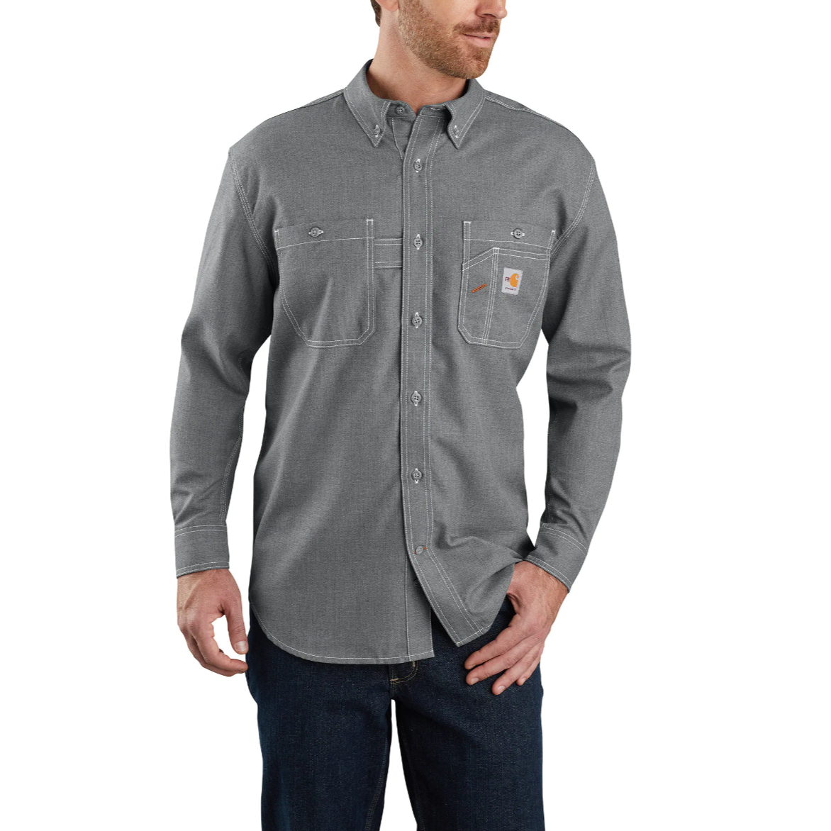 CAMISA CARHARTT FR FORCE ORIGINAL-FIT LIGERA DE MANGA LARGA CON BOTONES EN LA PARTE FRONTAL PARA HOMBRE EN GRIS 