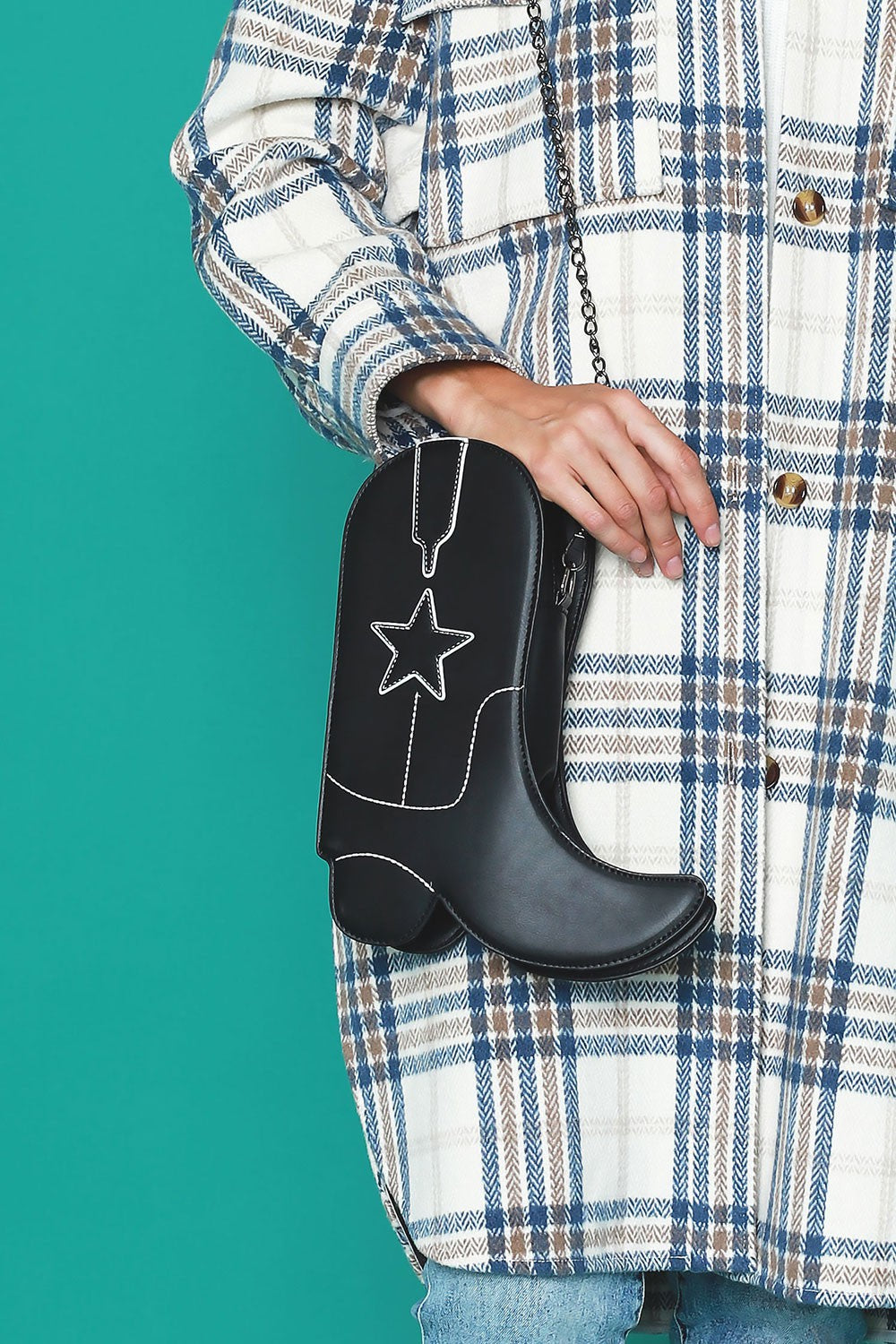 Monedero tipo bota vaquera estilo occidental en negro