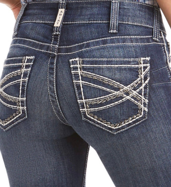 Vaqueros con corte de bota entrelazados elásticos de talle medio Ariat REAL