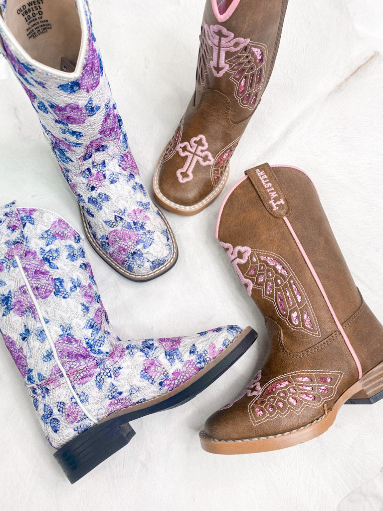 Youth purple glitter western boots