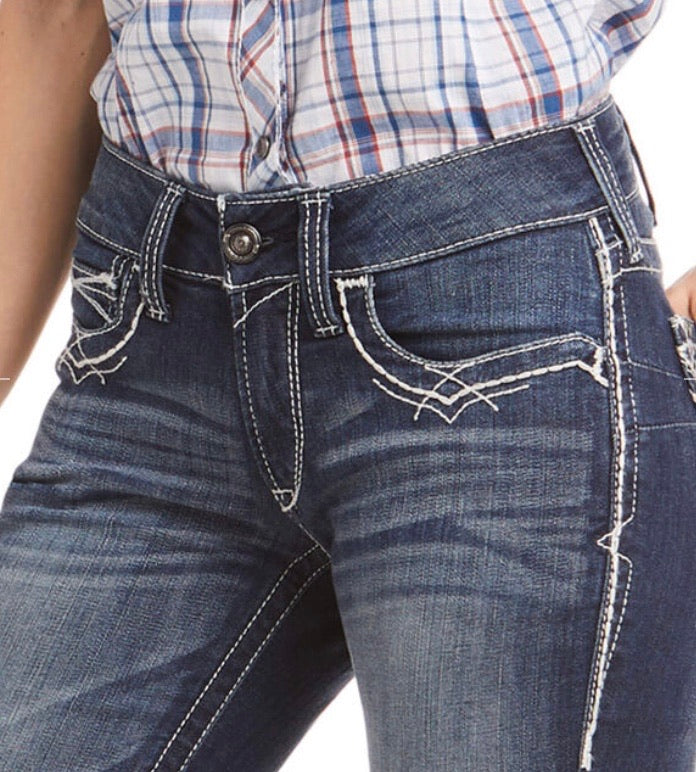 Vaqueros con corte de bota entrelazados elásticos de talle medio Ariat REAL