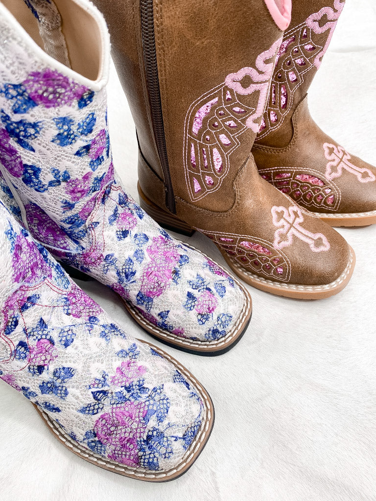 Youth purple glitter western boots