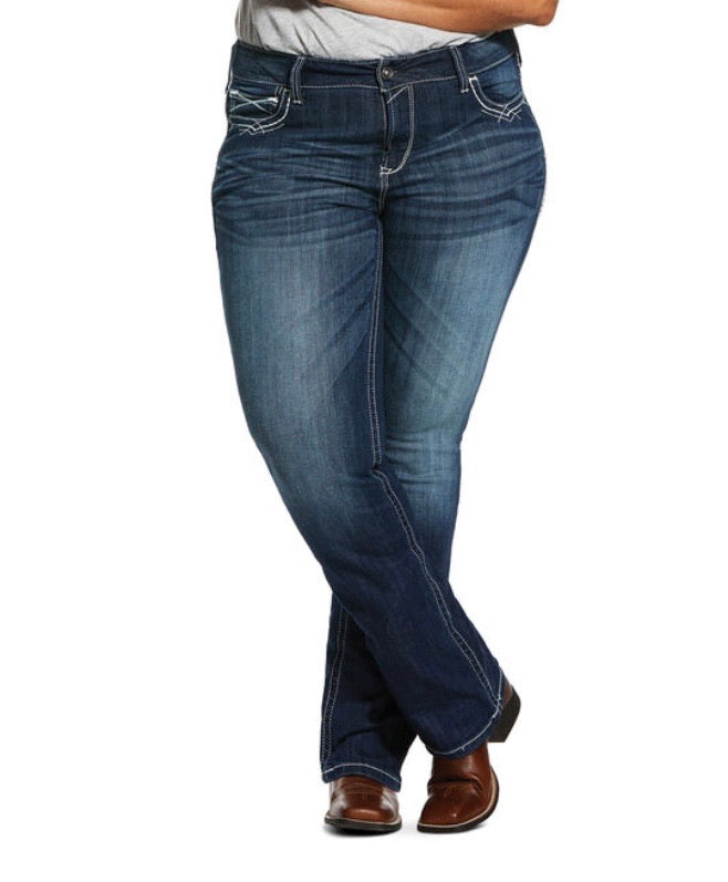 Vaqueros con corte de bota entrelazados elásticos de talle medio Ariat REAL