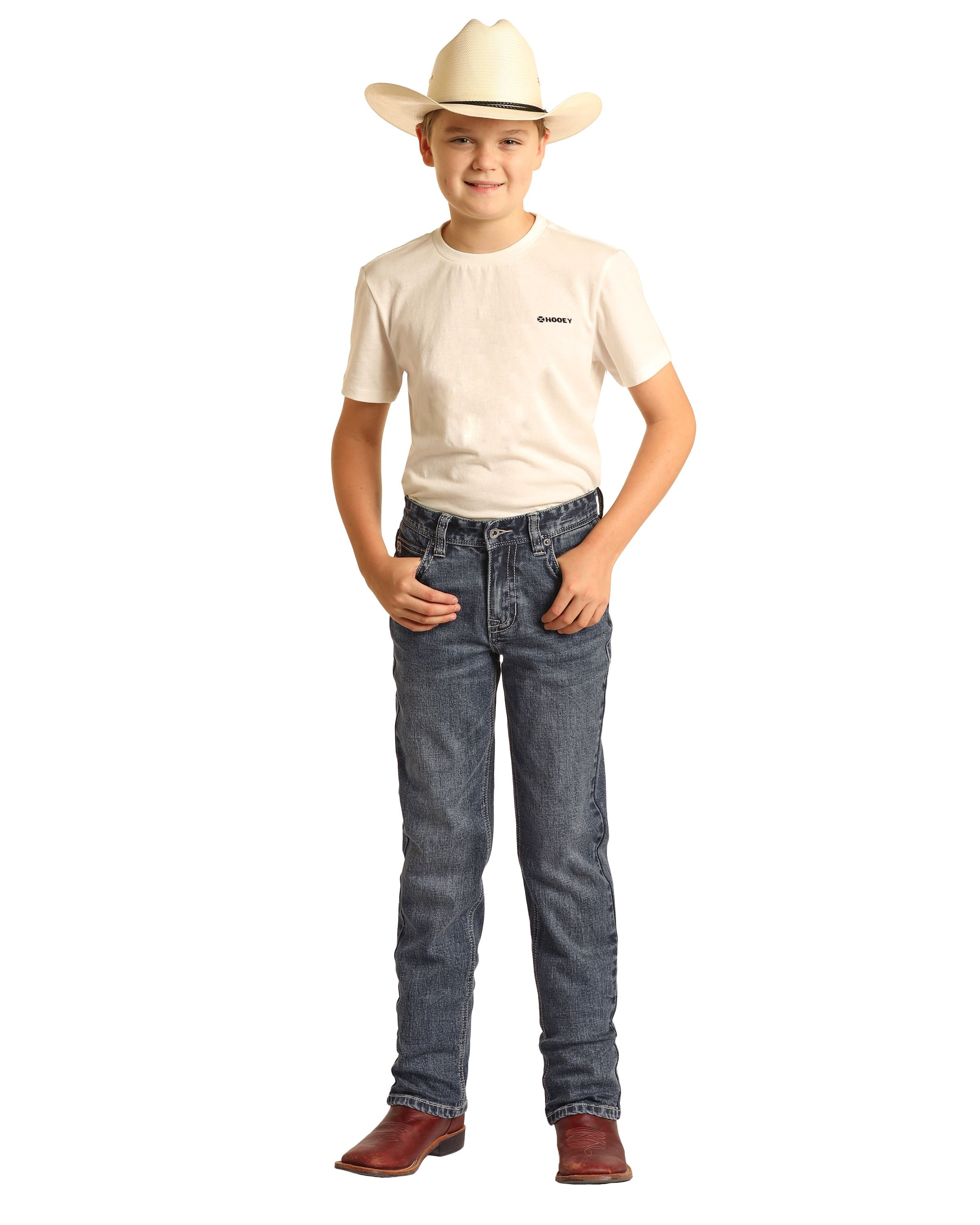 Vaqueros con corte de bota estilo revólver bordados con puntada de cuerda Rock N Roll para niño